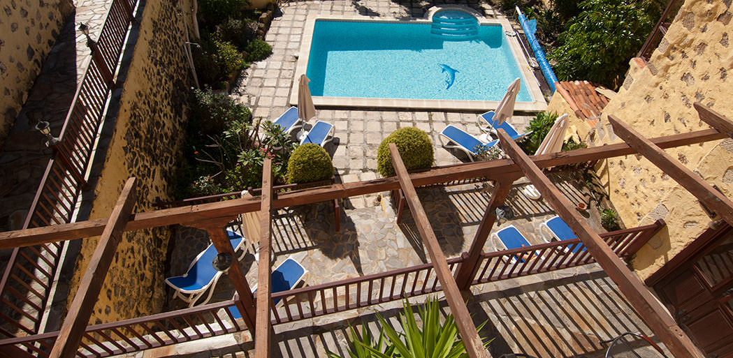 The sun terrace overlooking the pool at La Bodega Casa Rural, self catering in Tenerife.