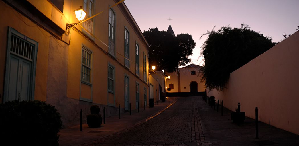 The church of San Miguel and streets at night, Tenerife.